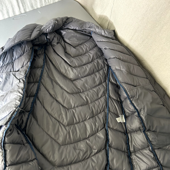 Calvin Klein Womens Down Packable Puffer Coat Size M Gray Quilted Long Jacket - Picture 9 of 12